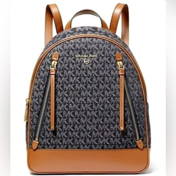 MICHAEL KORS BROOKLYN medium backpack DARK MK SIGNATURE DENIM MULTI  women’s - Picture 1 of 11